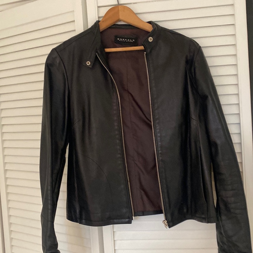 Black leather jacket - Buffalo brand .